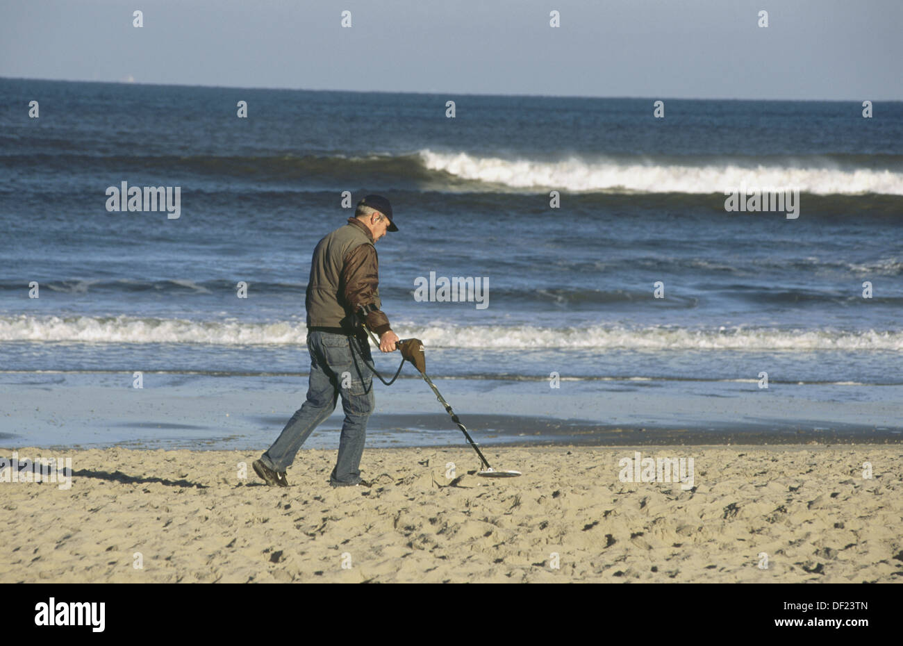 with metal detector. Texel Island, Netherlands Stock Photo