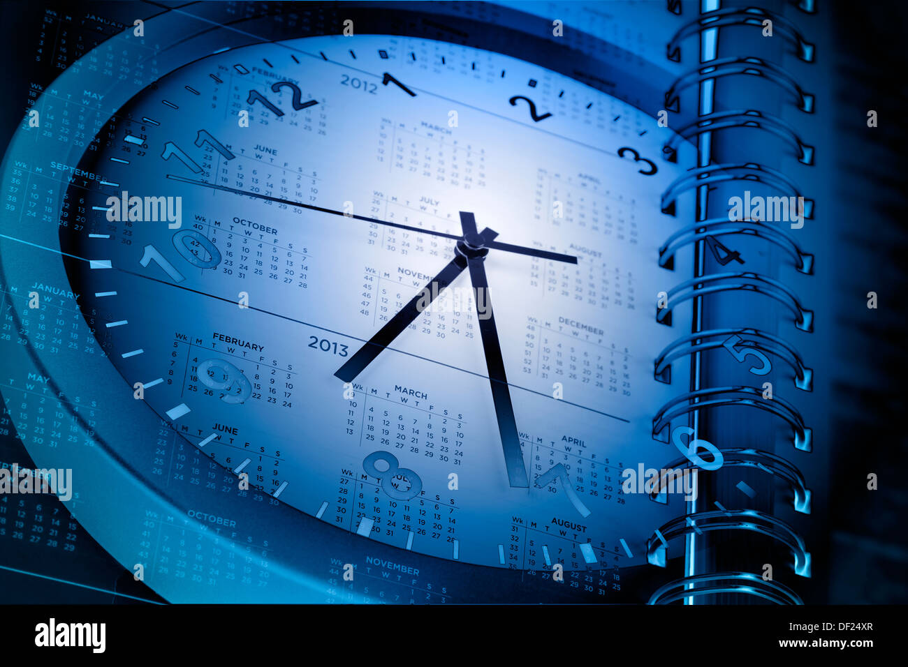 Clock face and calendar page Stock Photo