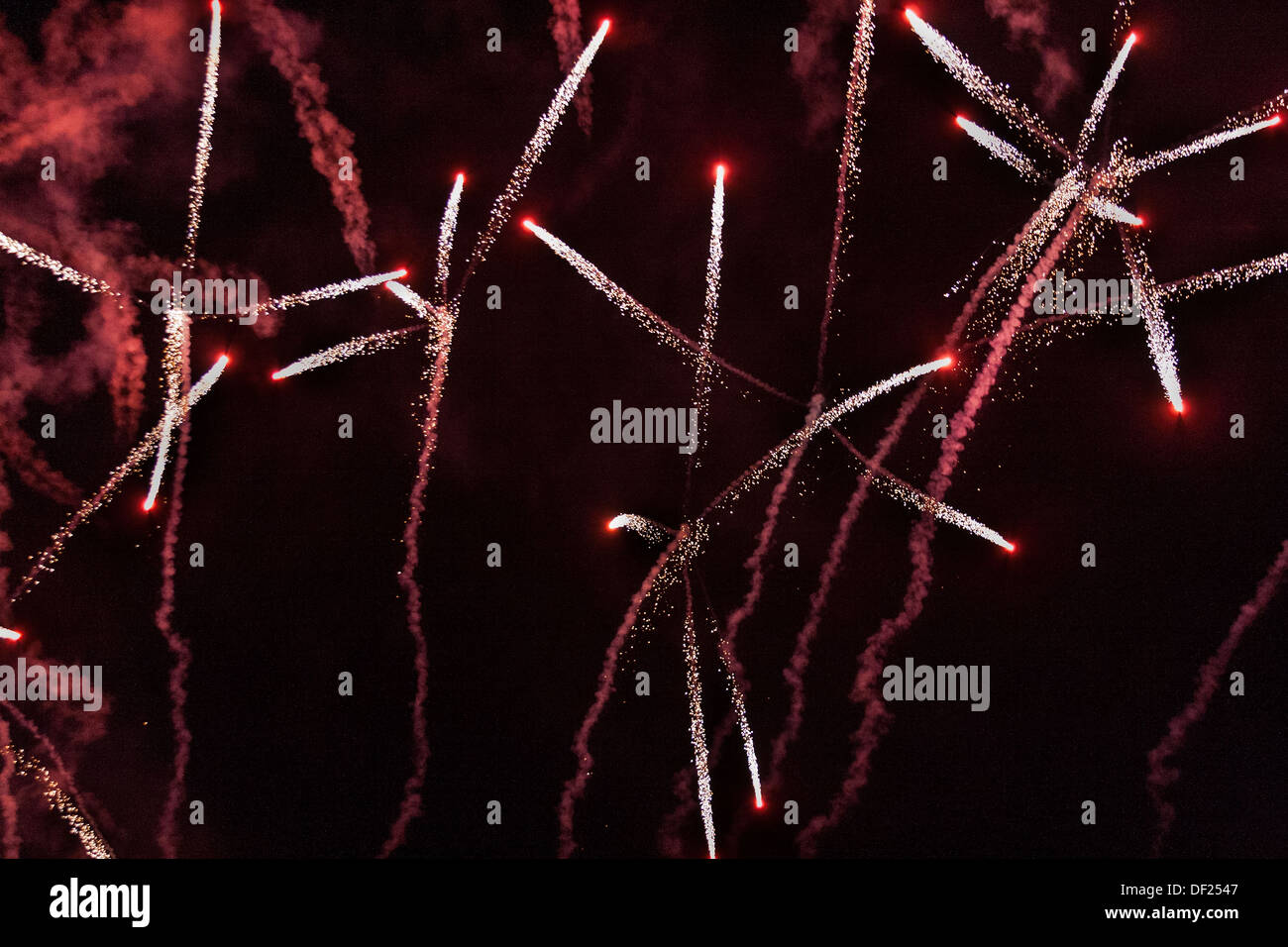 A bright burst of fireworks against black sky Stock Photo