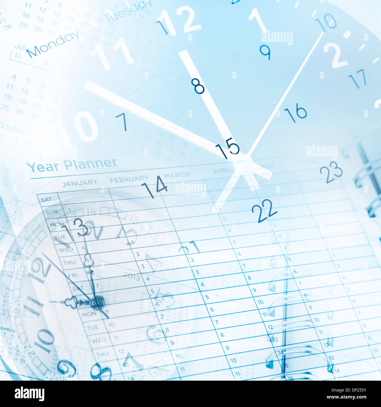 Clocks and calendar composite Stock Photo