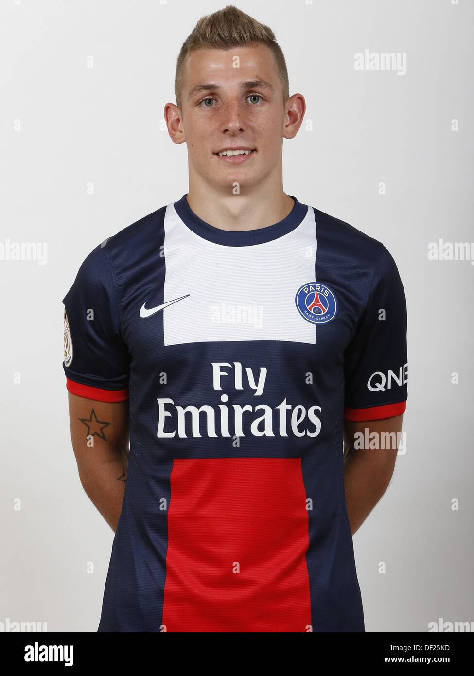 9.2013. Paris, France. Official team photograph of the Paris St Germain team and support staff for the 2013-14 season. Lucas Digne Stock Photo