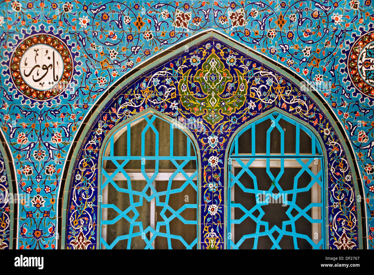 Zellige ceramic tiles decoration on the walls of the shiite Mosque of
