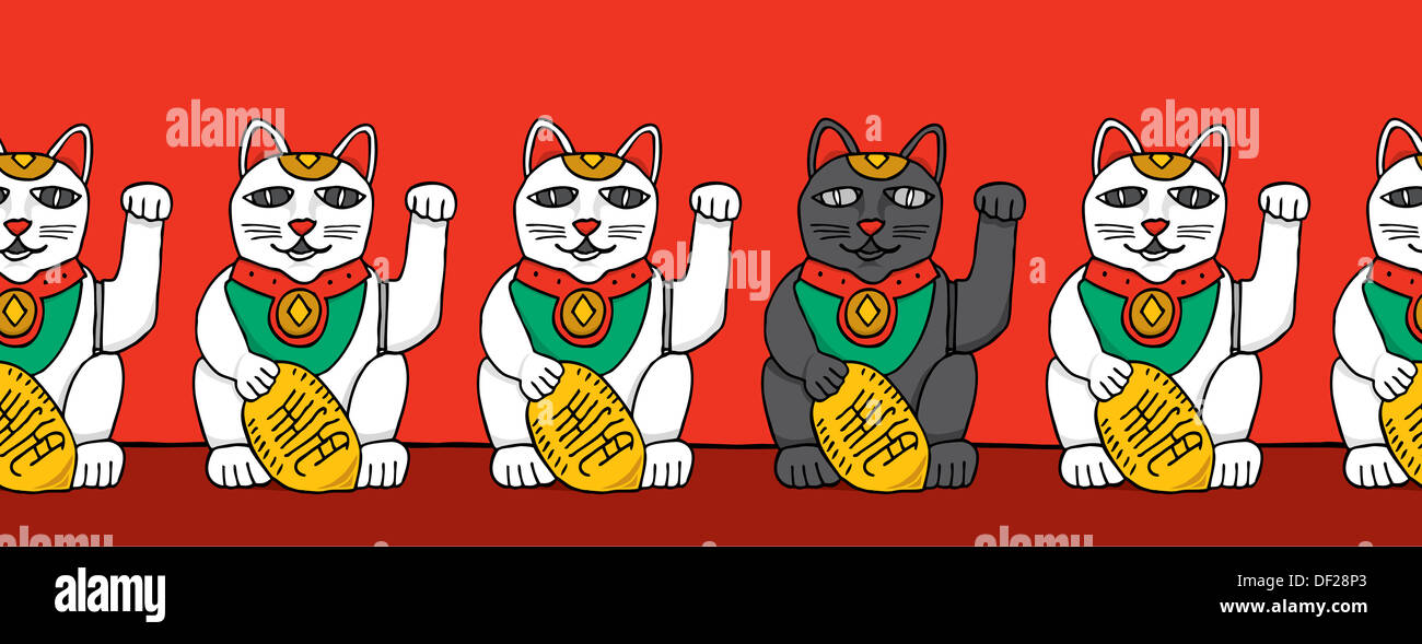 Black cat among white fortune cats Stock Photo Alamy