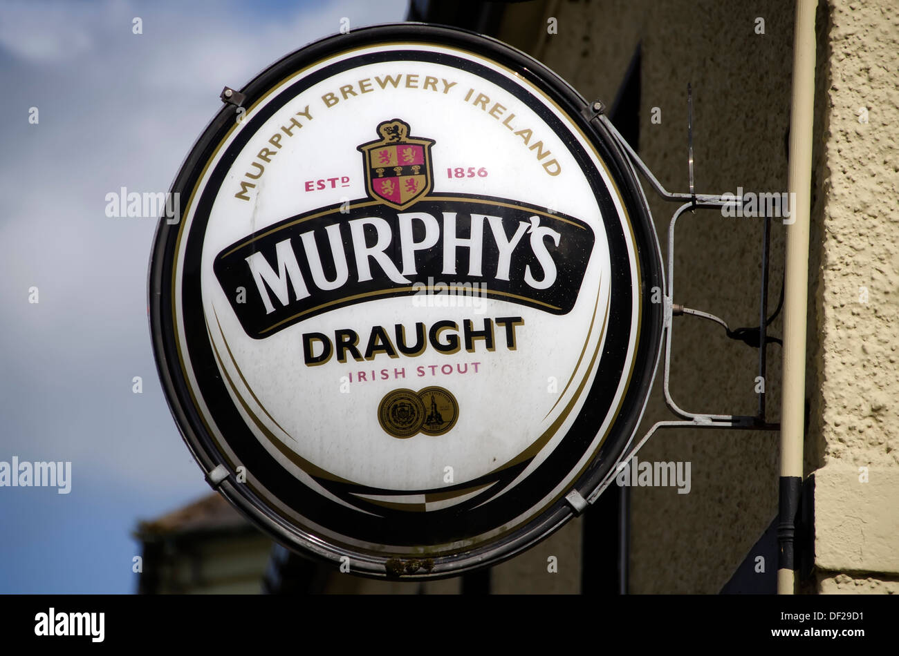 Outdoor sign for Murphy's Draught Irish Stout made at Murphy's Brewery in Cork, Ireland. Stock Photo