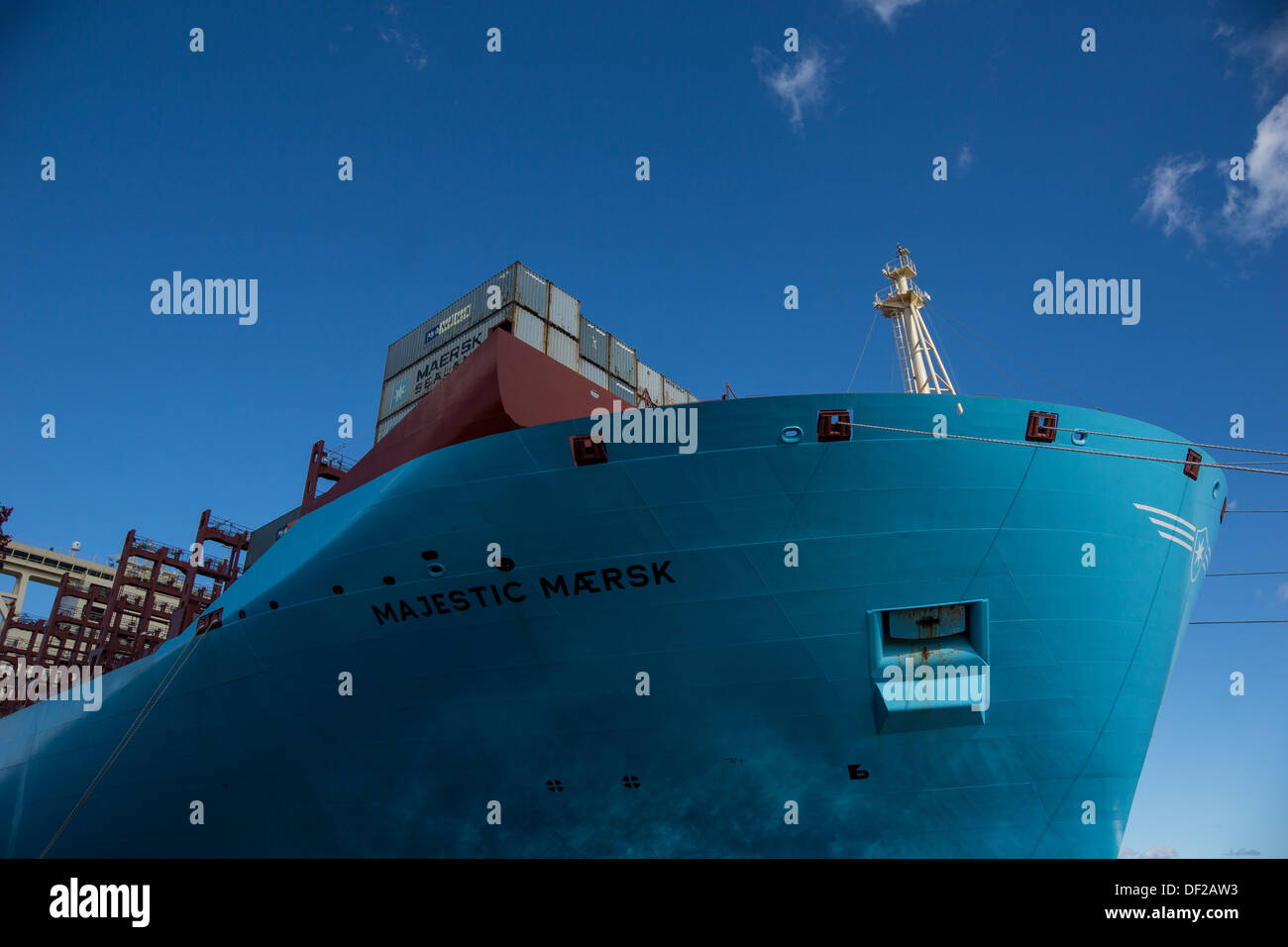 Maersk Lines new Triple E ship Majestic Mærsk at quay in Copenhagen September 2013 before going into service Stock Photo