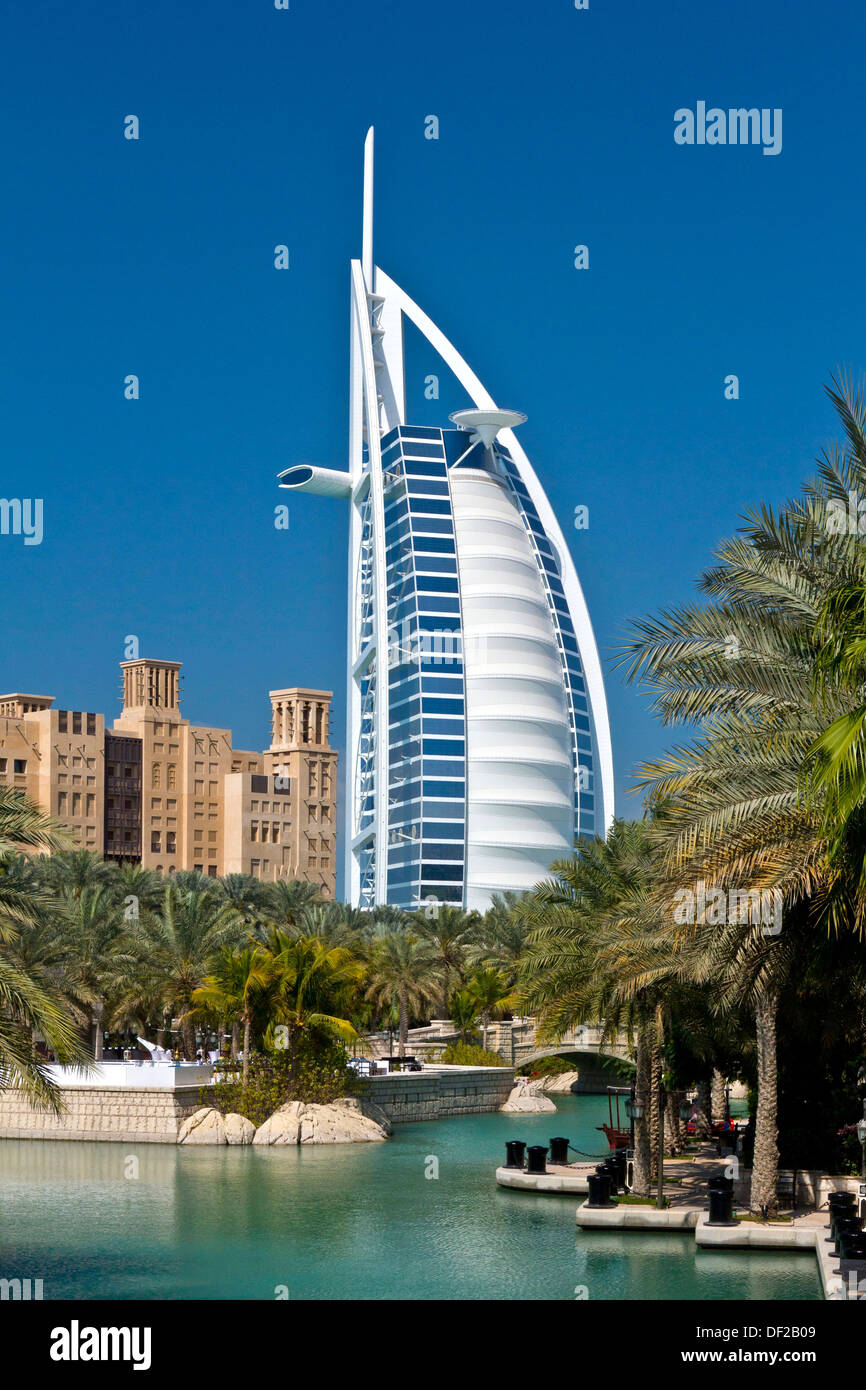 The Madinat Jumeirah And The Burj Al Arab Hotel In Dubai, UAE Stock ...