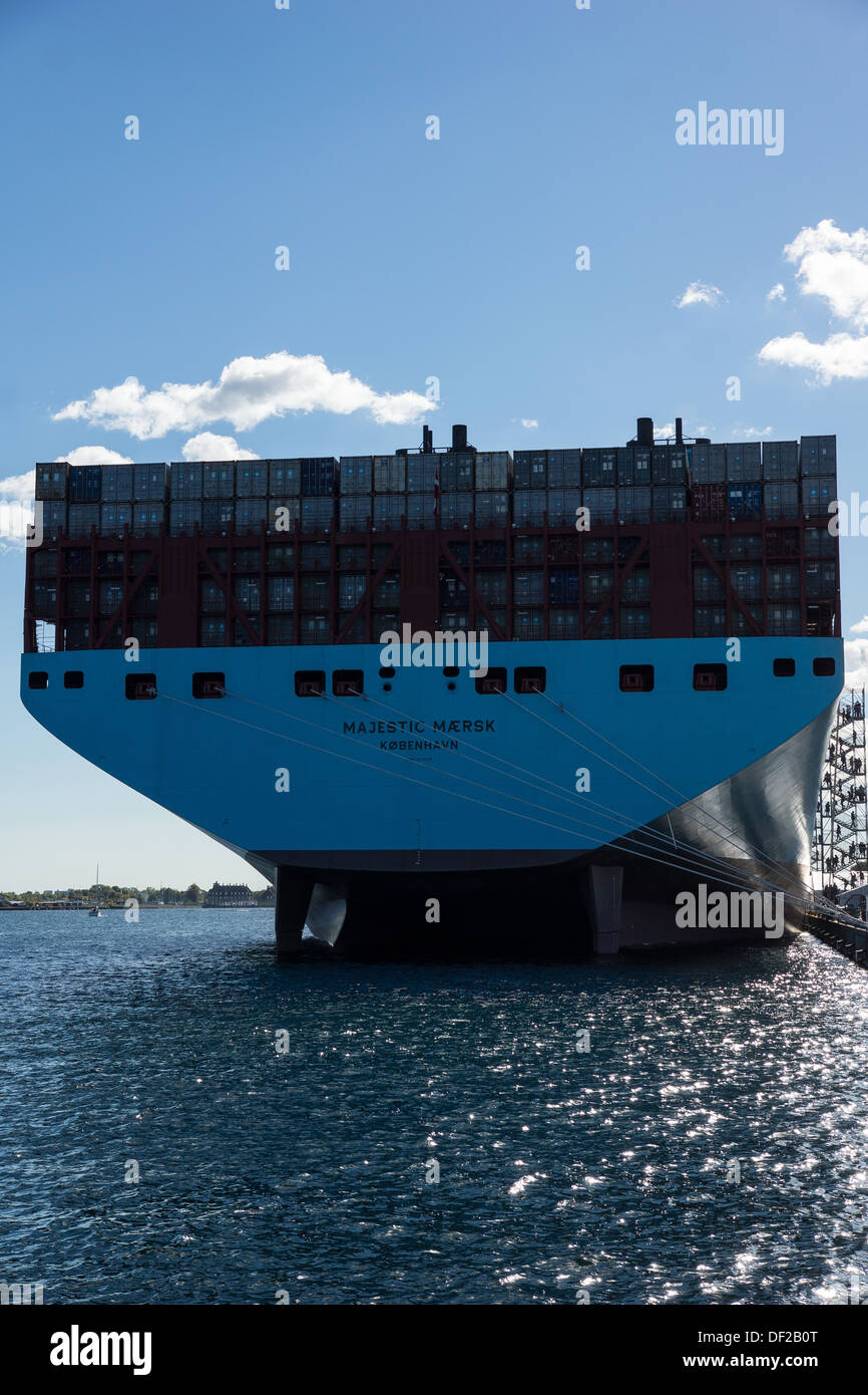 Maersk Lines new Triple E ship Majestic Mærsk at quay in Copenhagen September 2013 before going into service Stock Photo