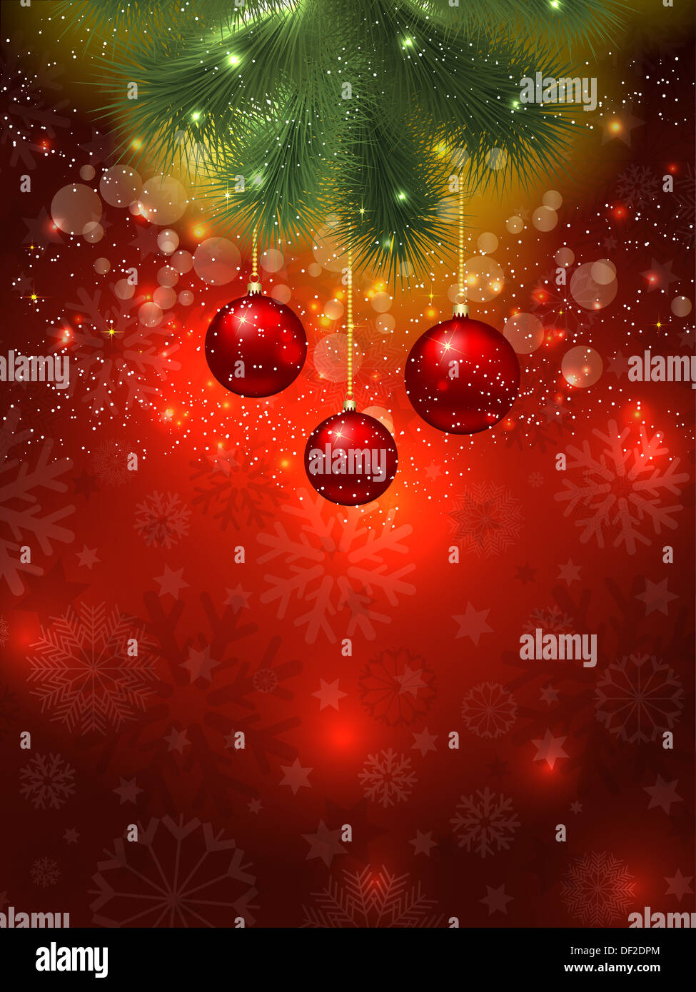 Christmas background of hanging baubles and bokeh lights Stock Photo ...