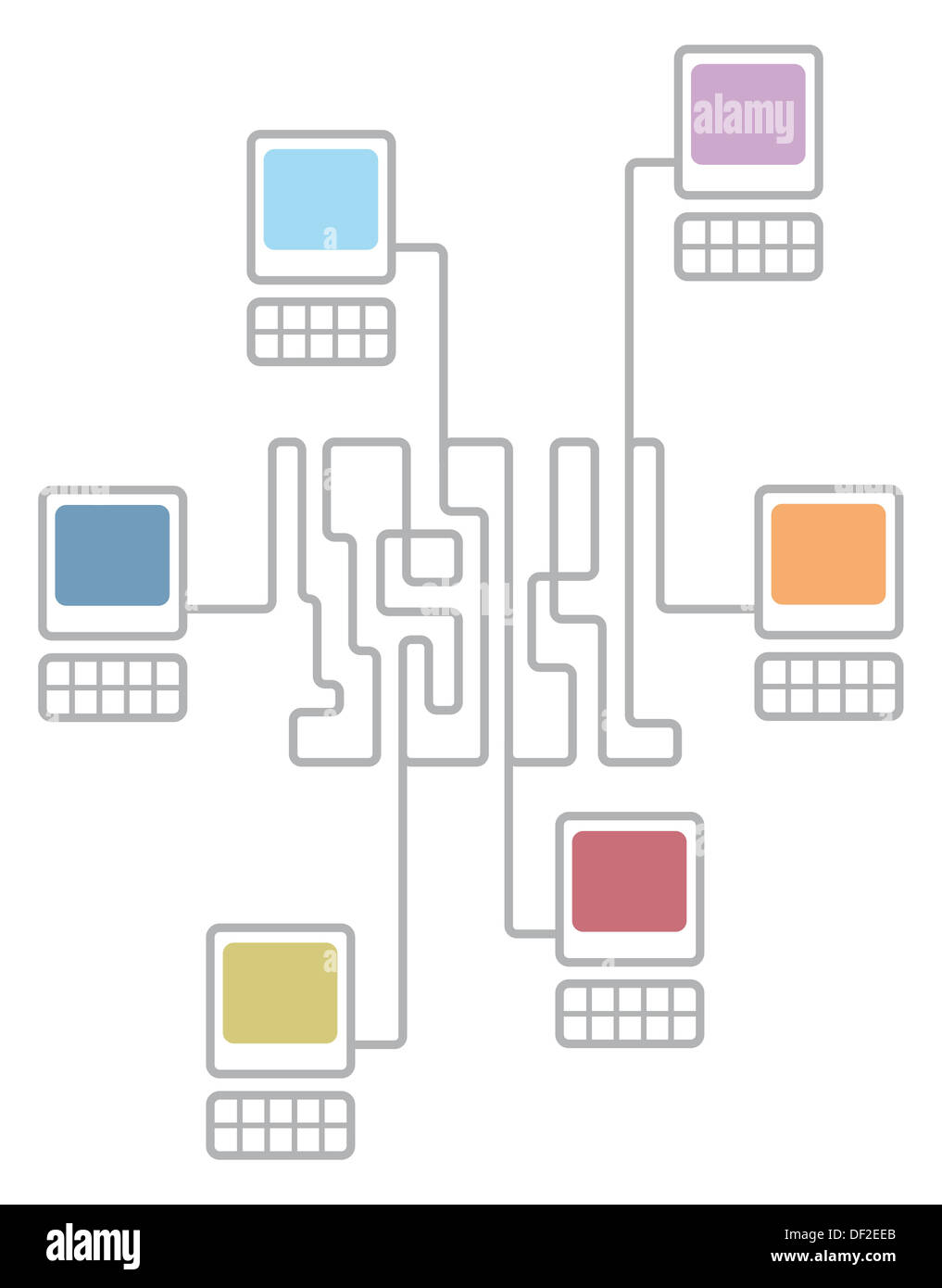Complex computer network connecting diagram Stock Photo