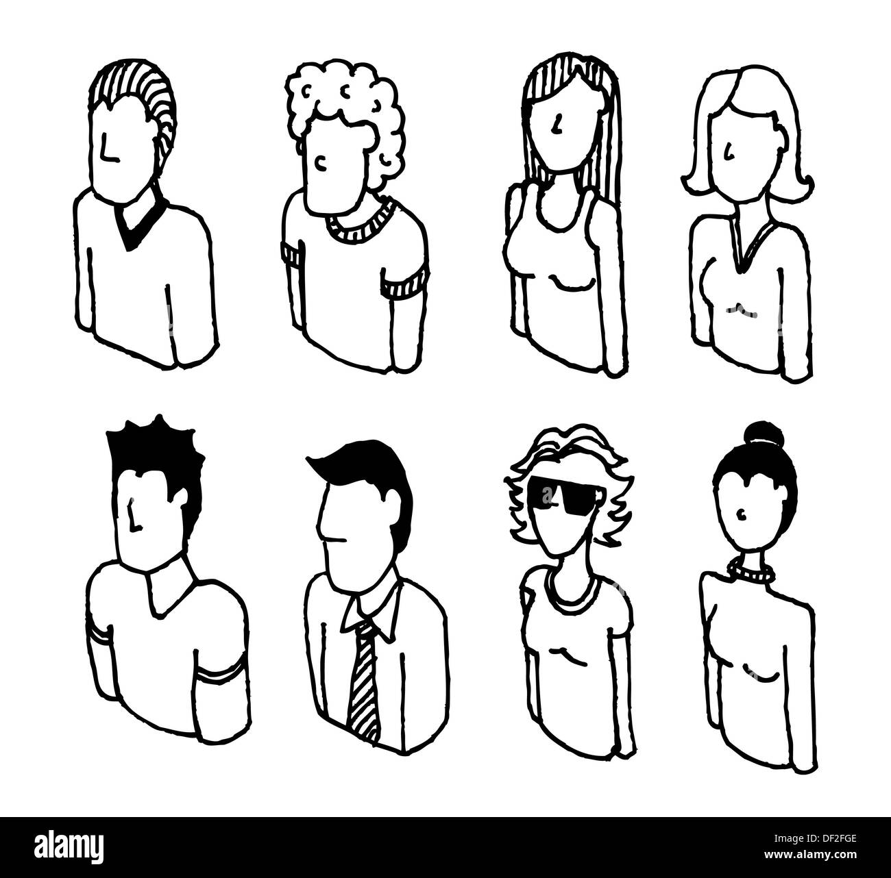 People vector icon set / Lineart characters Stock Photo