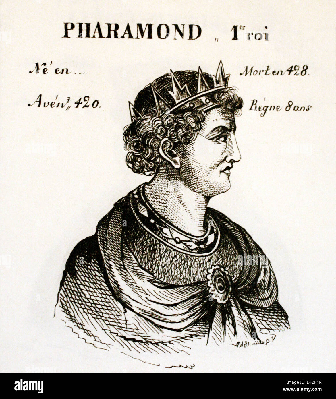 Pharamond, 1st king of France from 420 to 428. History of France, by  J.Henry (1842) Stock Photo