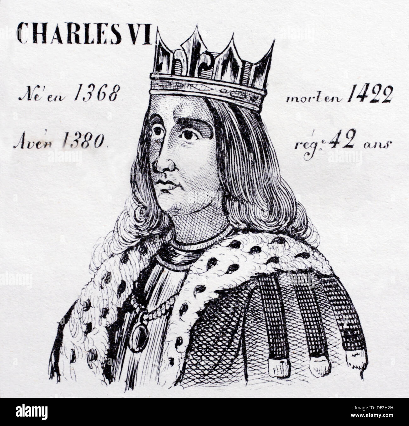 Charles VI, king of France from 1380 to 1422. History of France, by  J.Henry (Paris, 1842) Stock Photo