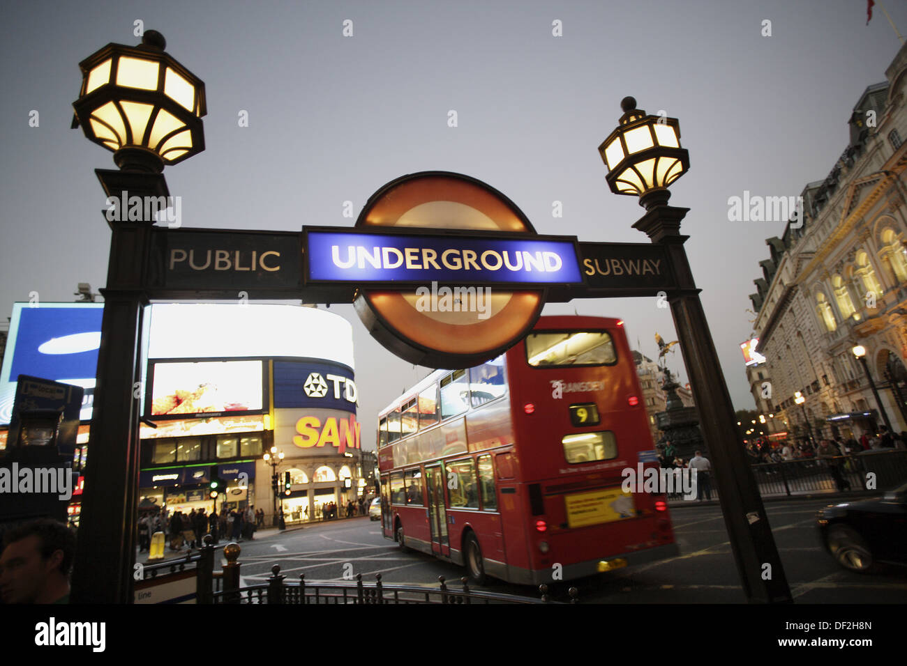 Entrance to the London tube (underground) and a public subway at Piccadilly Circus, London