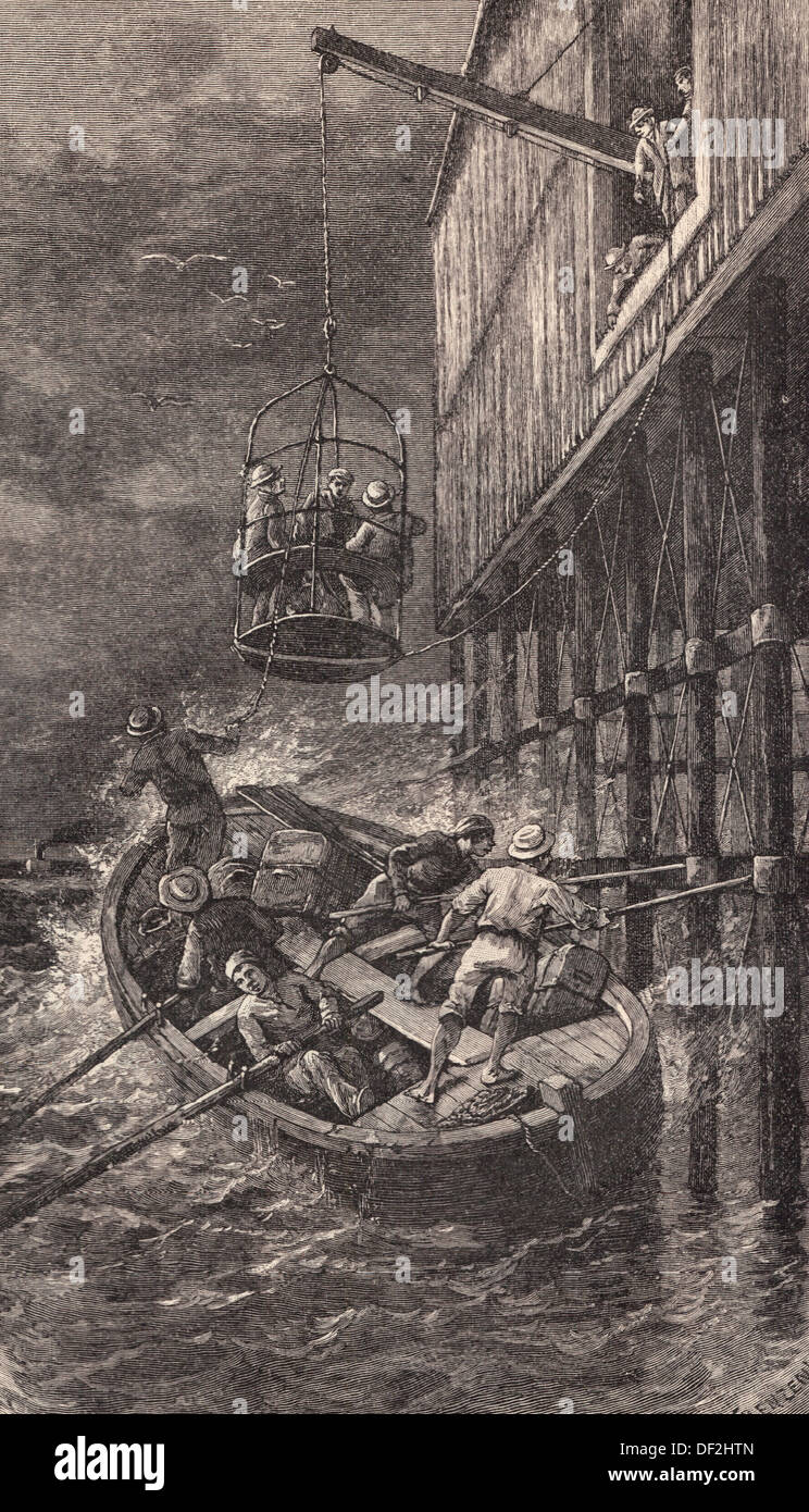 Landing at San Jose, Guatemala.  Passengers unloaded from ship at San Jose, Guatemala, 1858 Stock Photo