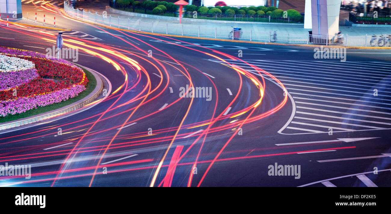 the light trails on the steet in shanghai china. Stock Photo