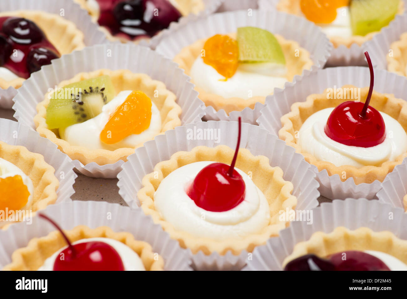 Cream fruit cakes Stock Photo