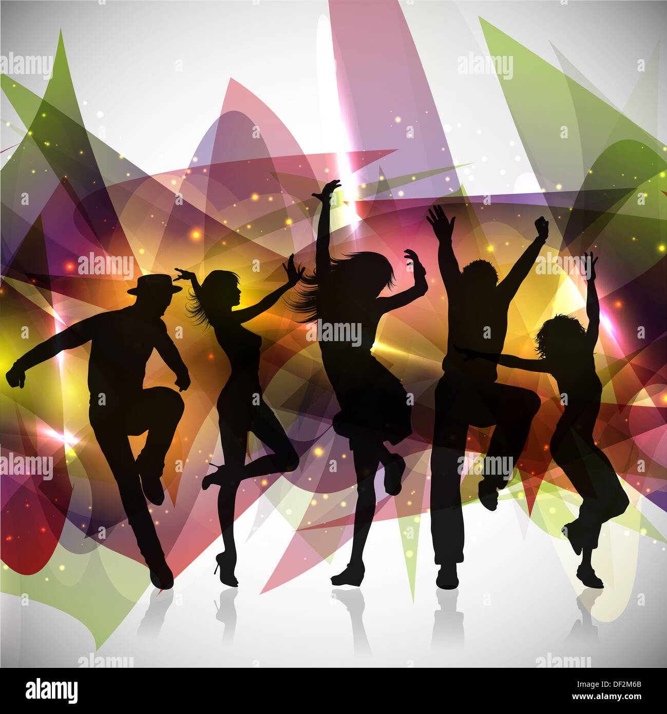 Silhouettes of people dancing on an abstract background Stock Photo - Alamy