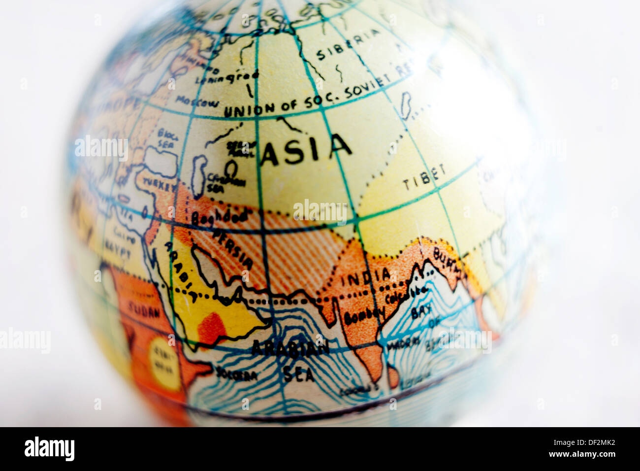 Bola del mundo, globo terraqueo, cinco continentes,Siberia, Union Sovietica, Asia, Leningrado, moscu, turquia, arabia, sudan, Stock Photo