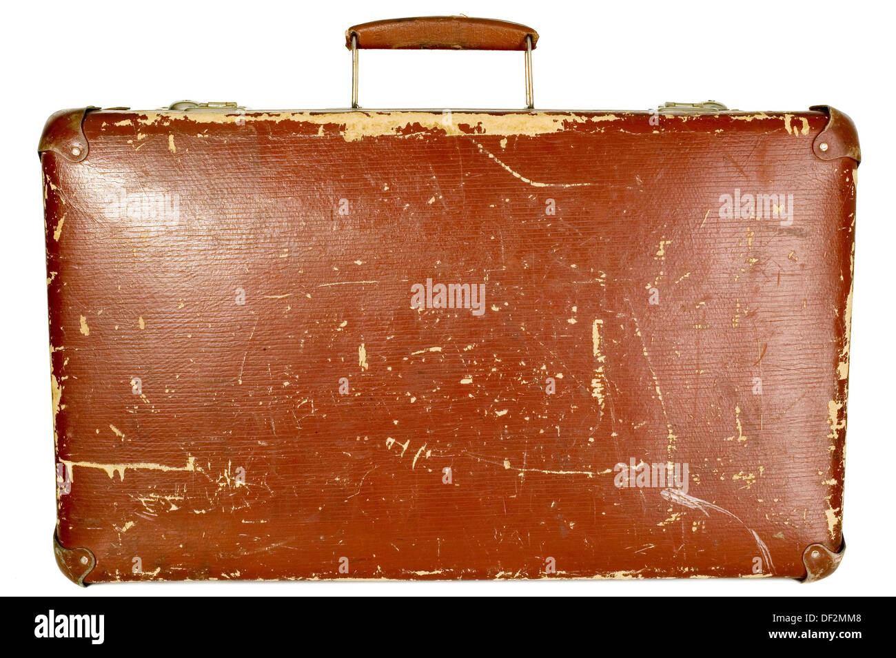 Vintage old brown suitcase on white 