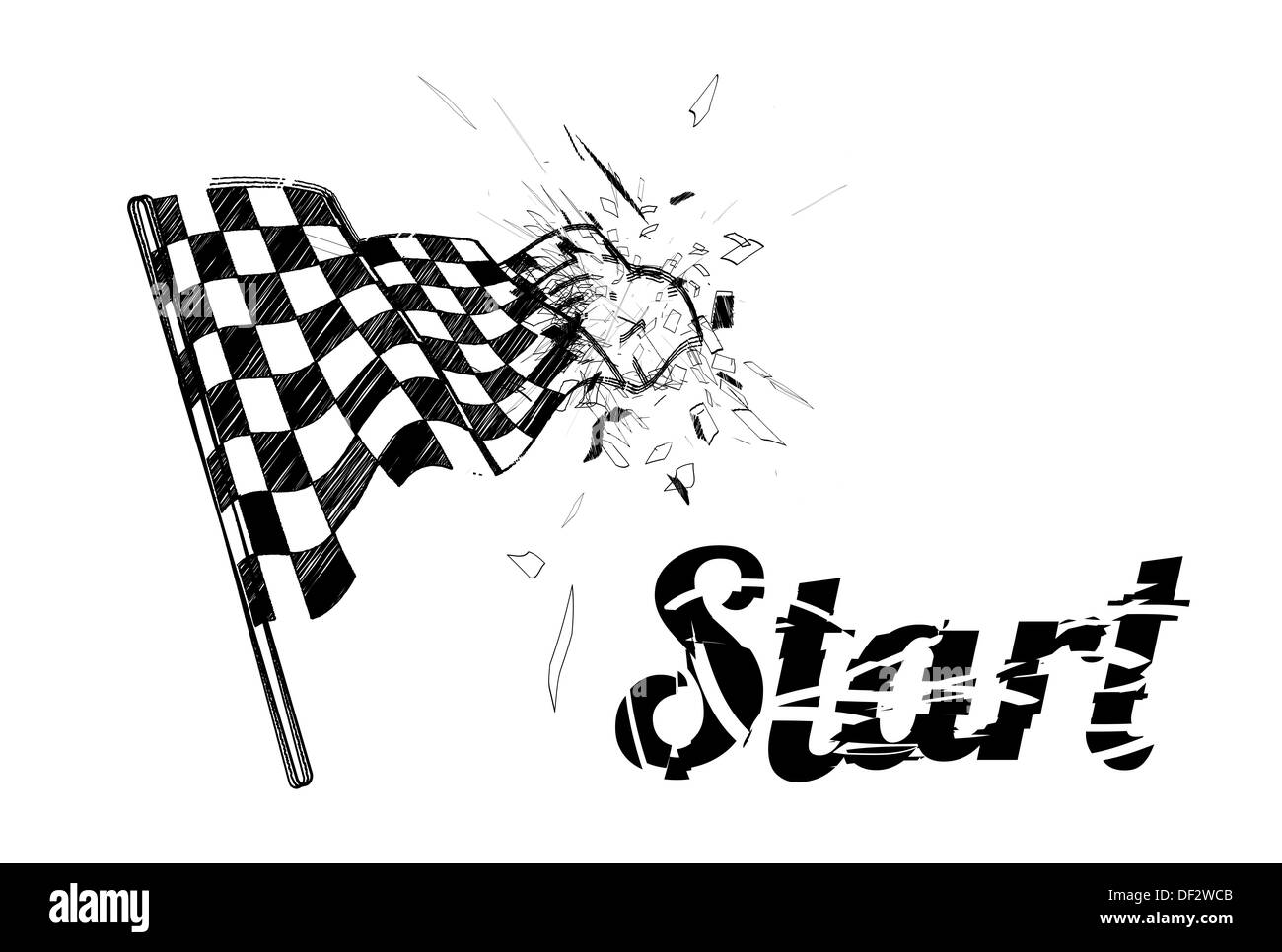 Drawing checkered flag in the dynamic style. Vector illustration Stock Photo