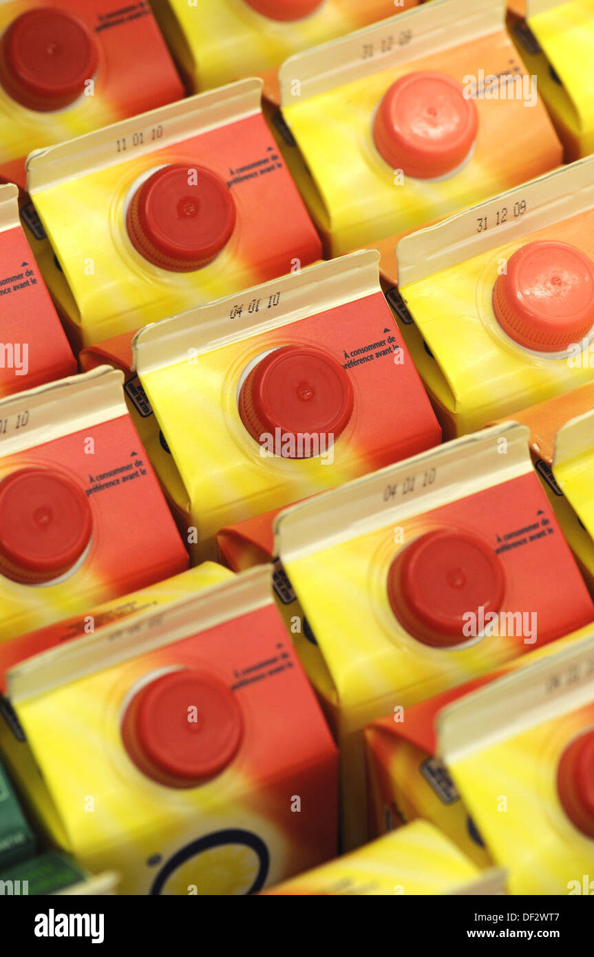 Fruit juices in a supermarket, France Stock Photo Alamy