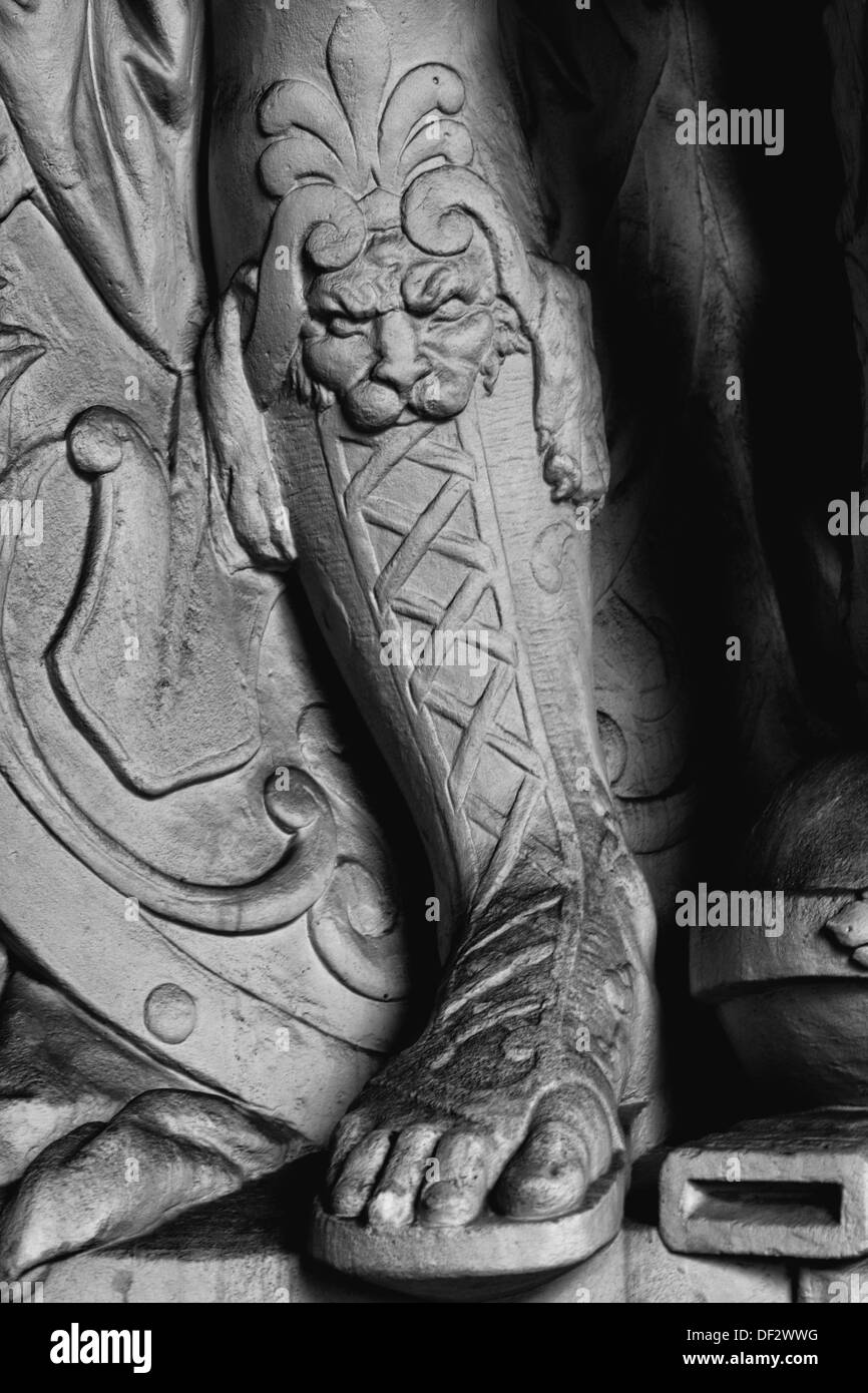 Black and White Close up of a Statue of a Roman Soldiers Sandal Close up Stock Photo