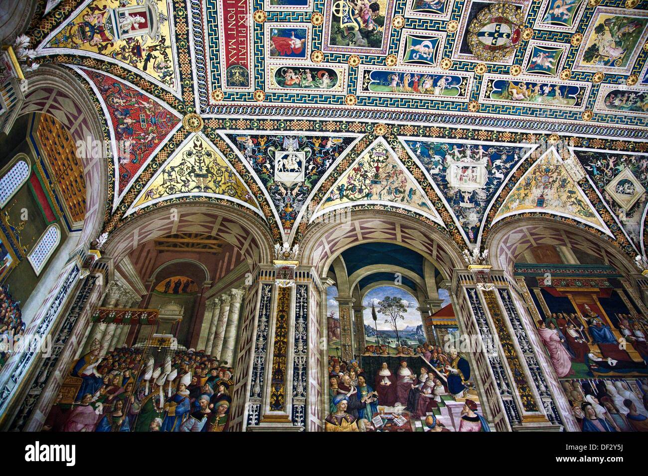 Pinturicchio frescoes in the Piccolomini Libray of the Duomo in Siena  Tuscany  Italy Stock Photo