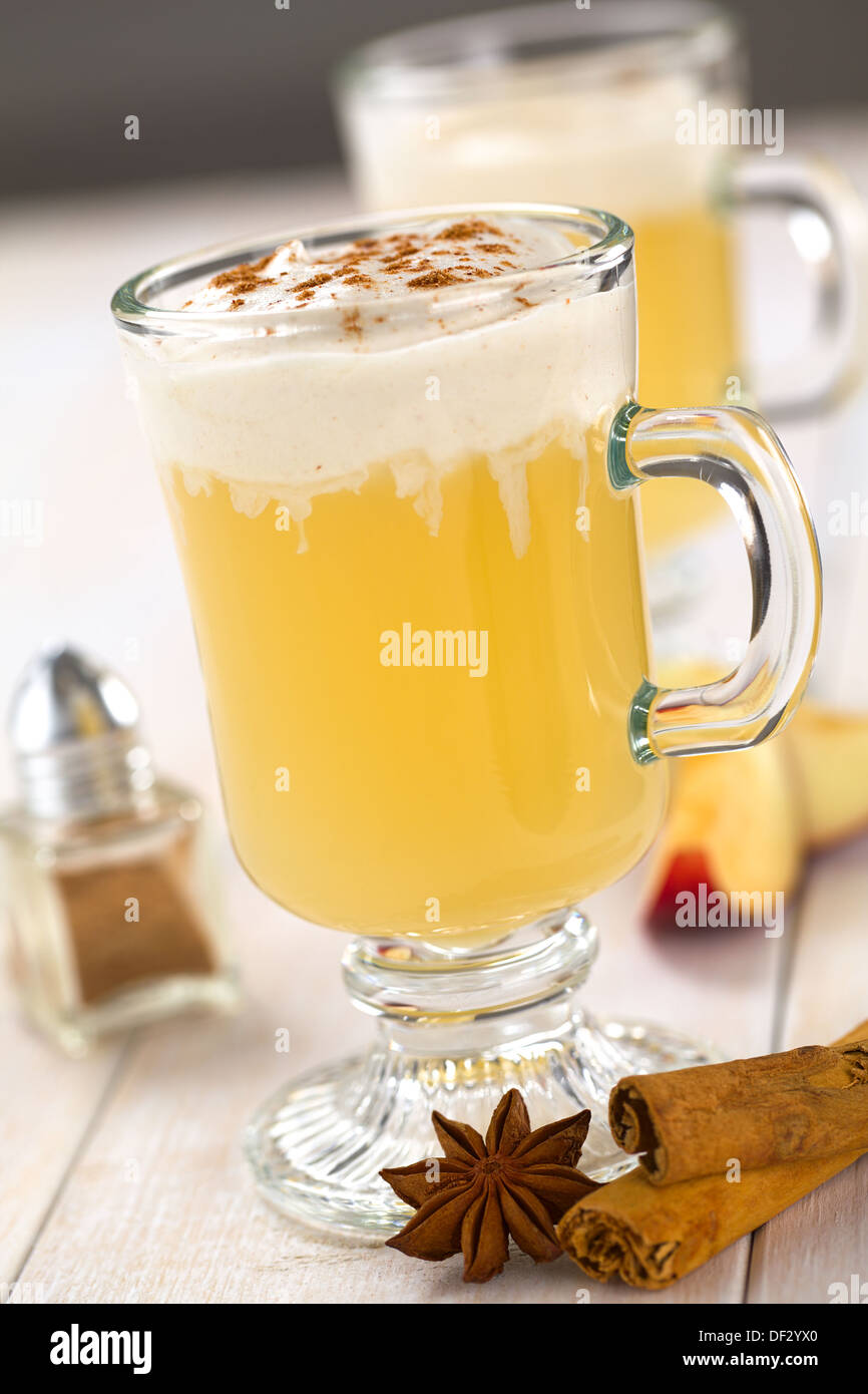 Homemade hot apple punch made of apple juice, ginger, anise and