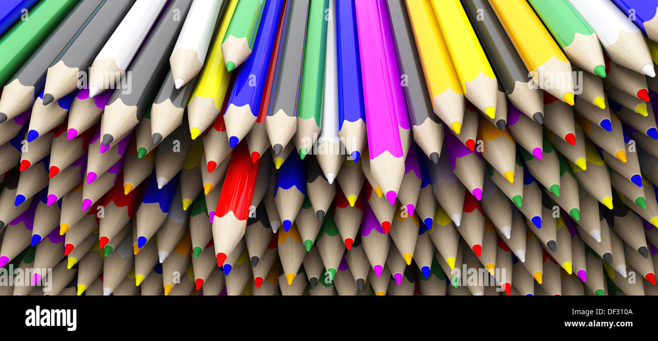 3D Render of coloured pencil crayons Stock Photo