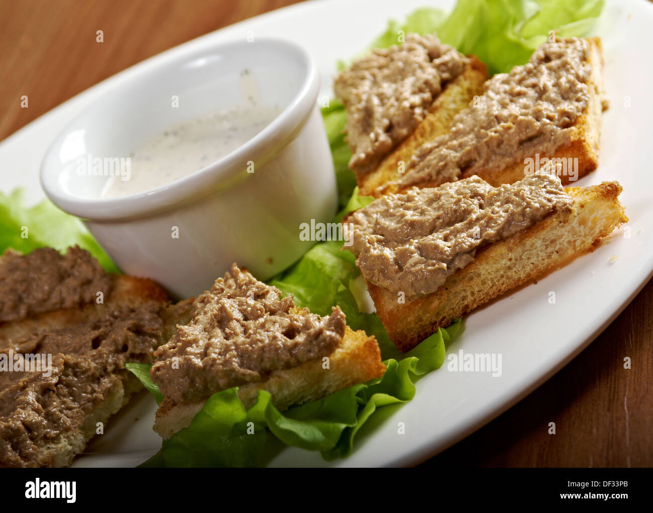 Slices of toasted bread with delicious liver pate Stock Photo Alamy