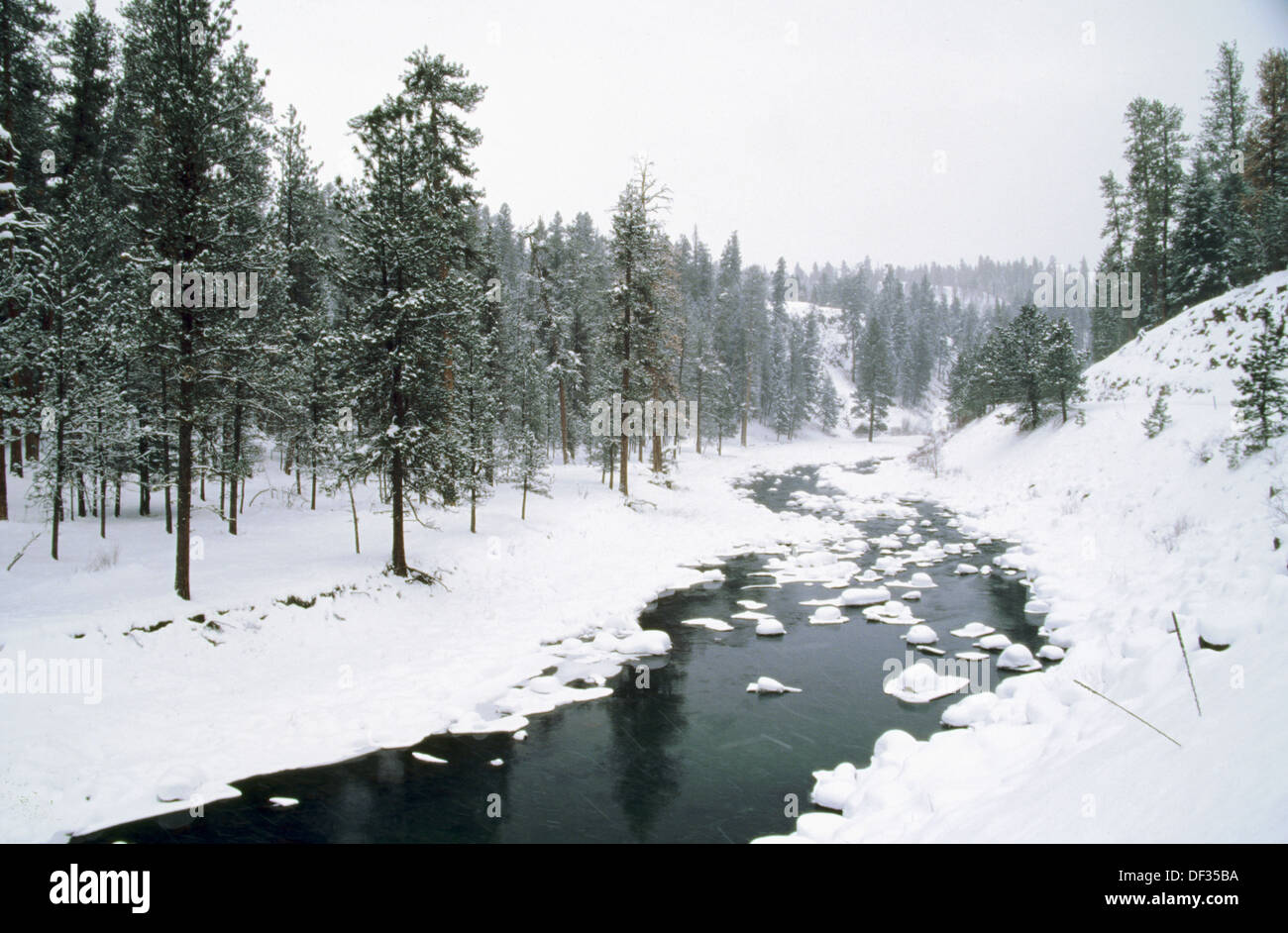 Snow covered rocks dot the John Day River in Northeast Oregon. Grant