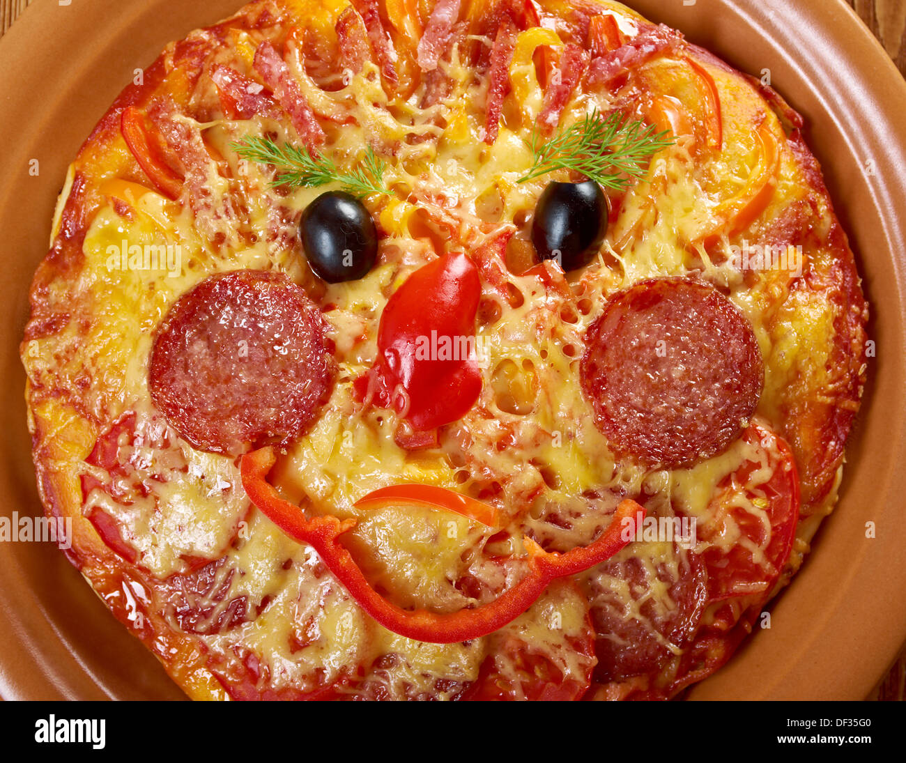 Smiley Faced Pizza.Baby menu Stock Photo Alamy