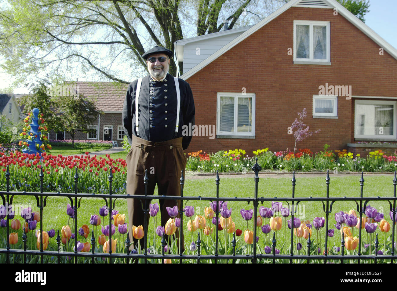 A dutch gentleman in period dress at the Historical village in Pella, Iowa, USA. Stock Photo