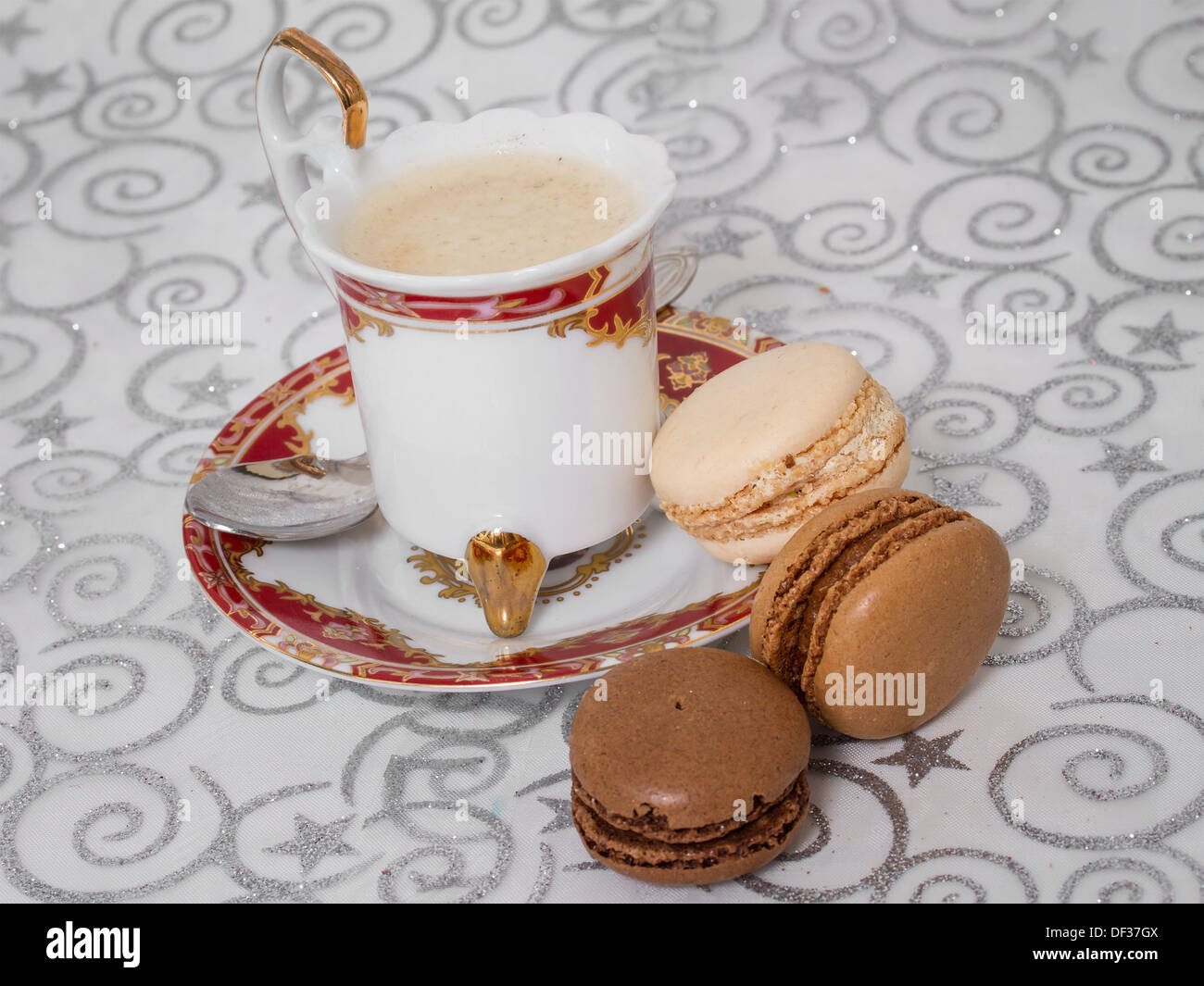 French macarons with a cup of coffee Stock Photo
