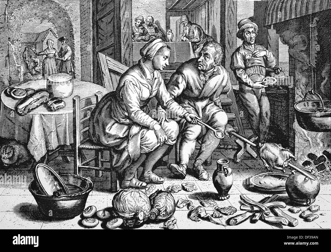 The lovers, Dutch engraving by J Matham, circa 1600 Stock Photo