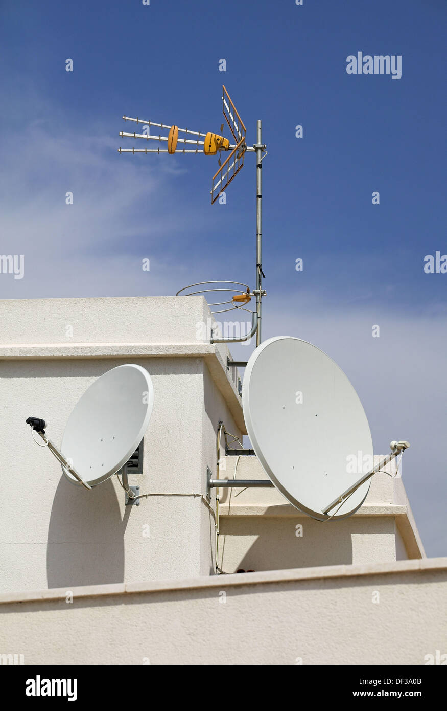 Television aerial and satellite dish Stock Photo Alamy