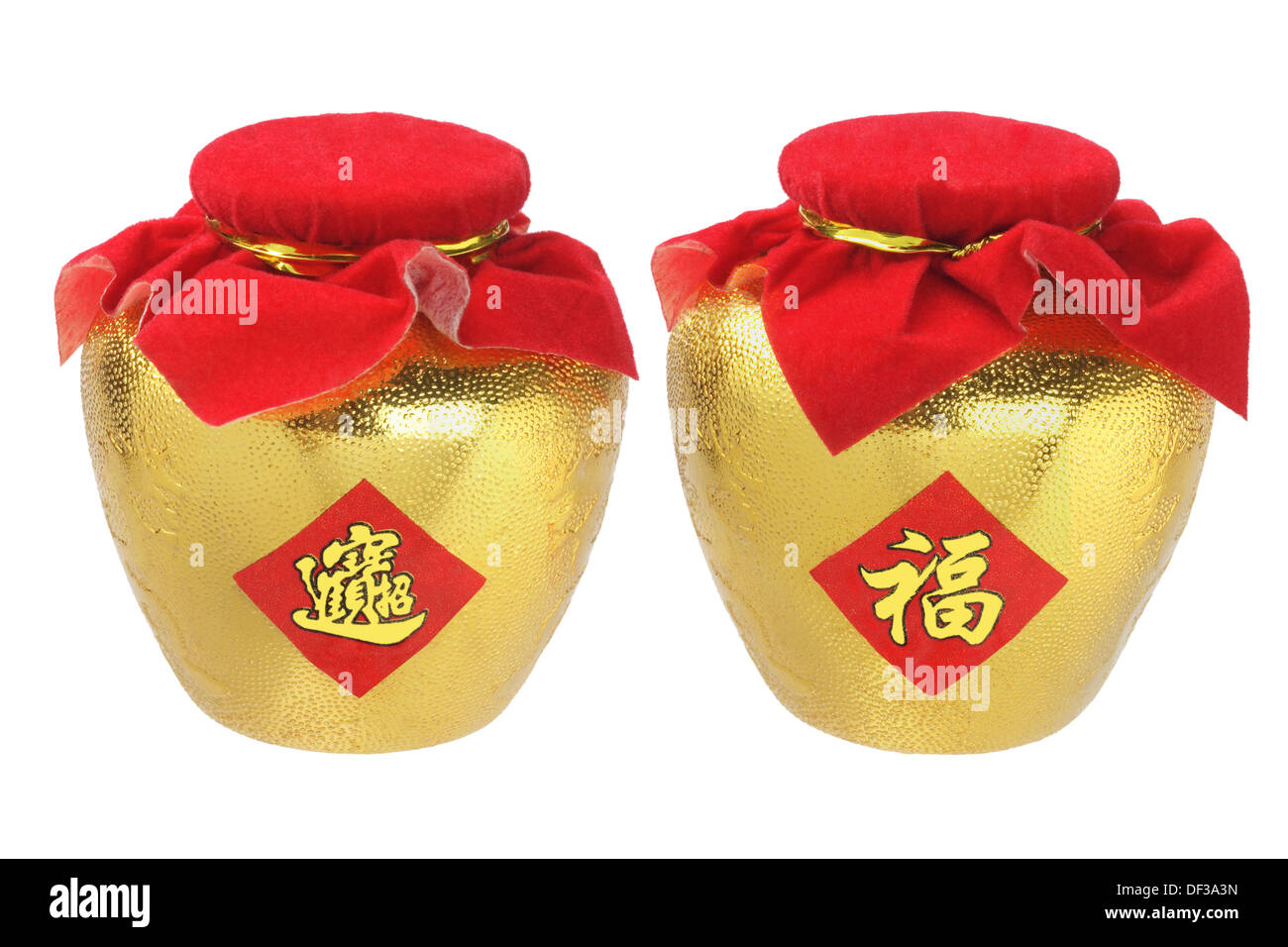 Chinese New Year Ornaments Gold Pots - Prosperity and Good Fortune Stock Photo