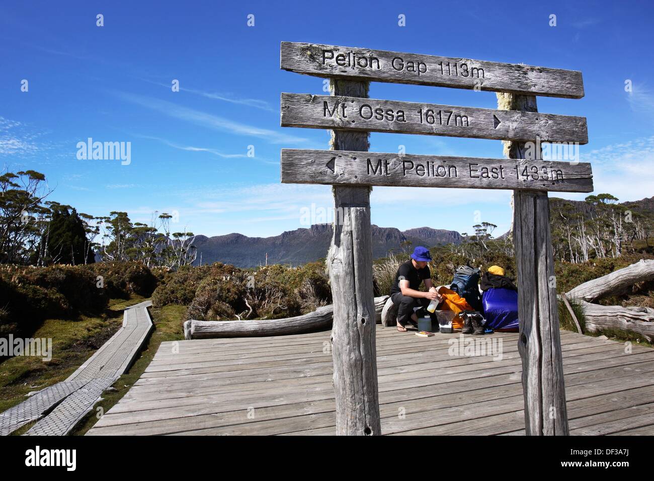 Resting place on the Overland Track  Cradle Mt - Lake St Clair National Park, Tasmania, Australia Stock Photo