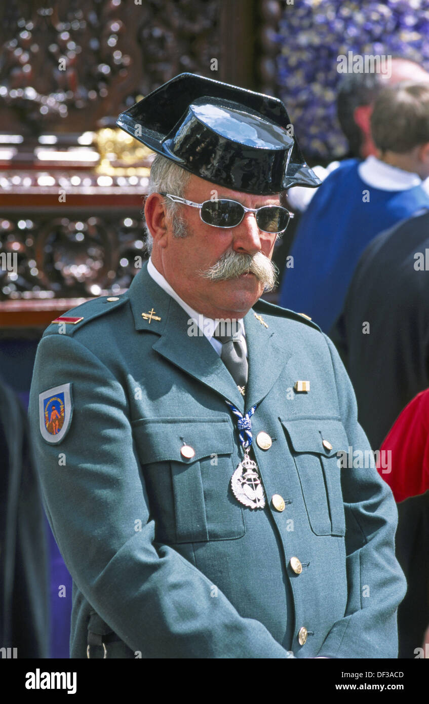 Civil Guard officer during holy week procession. Seville. Andalusia. Spain. Stock Photo