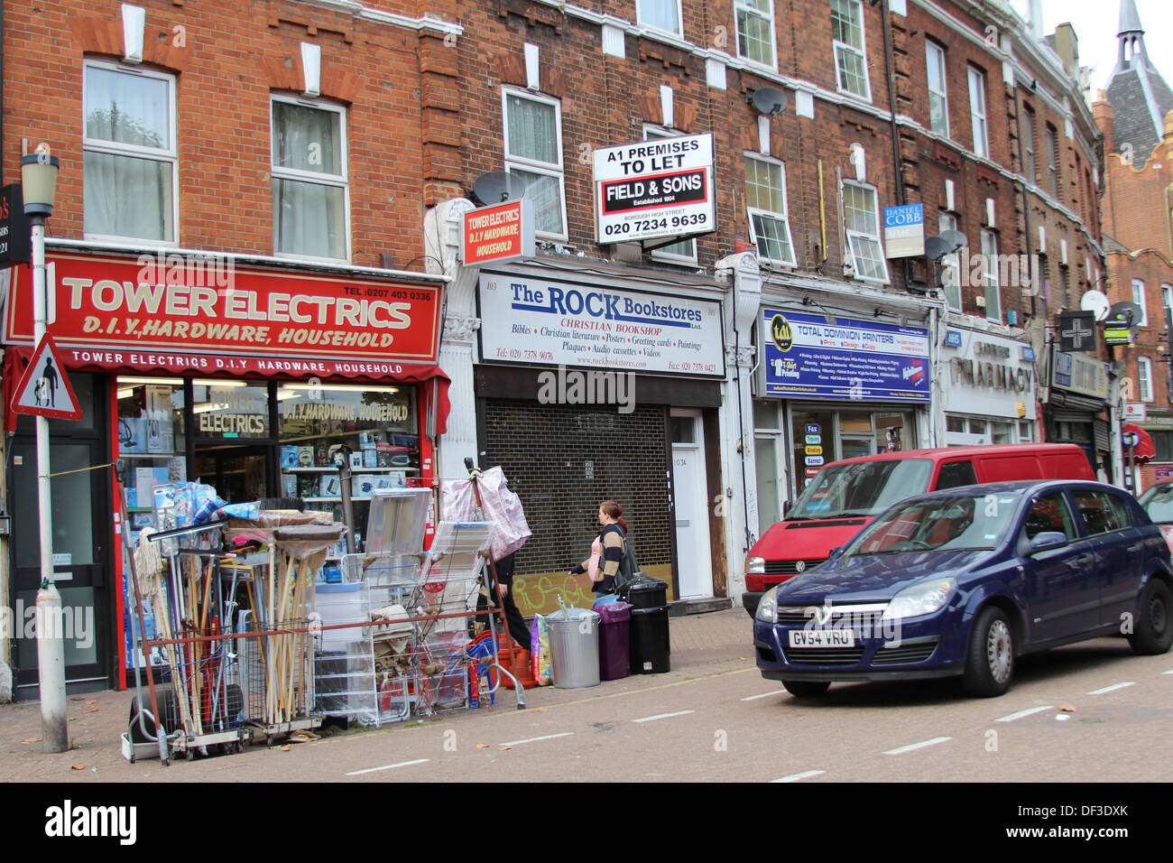 Tower Bridge Road High St shops Stock Photo Alamy