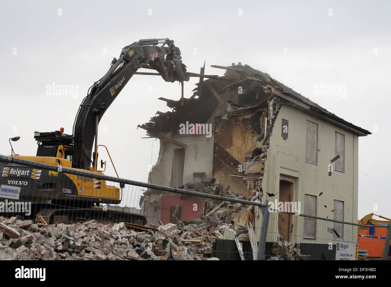 Demolition of sub standard housing in Lochside, Ayr. Stock Photo