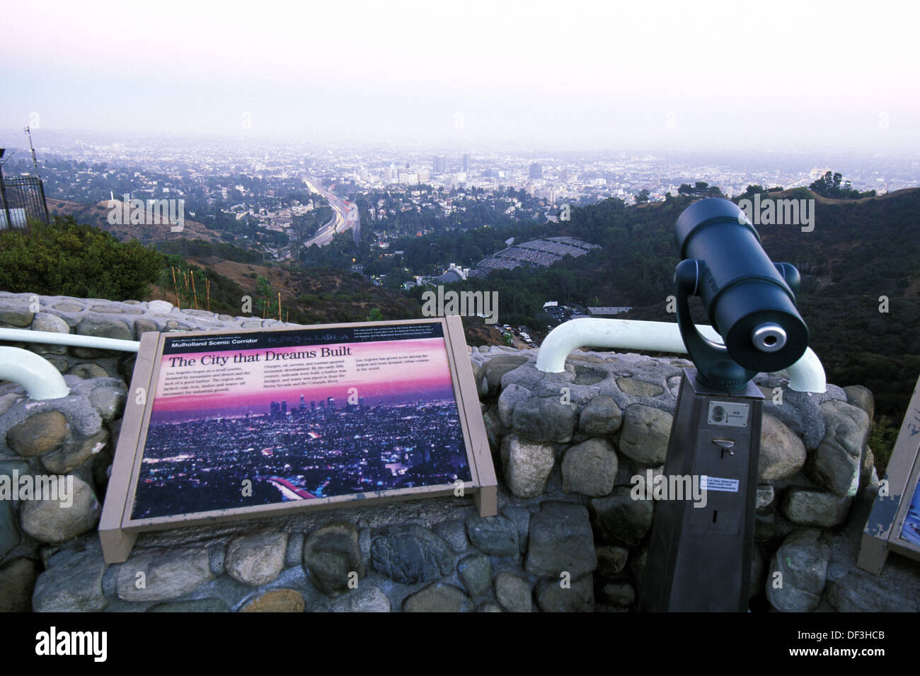 Scenic overlook of Los Angeles on Mulholland Drive. Los Angeles. California. United States Stock
