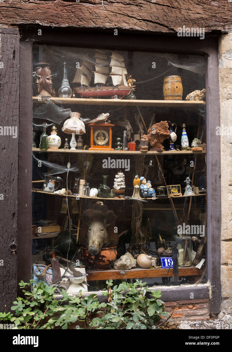 Curiocity shop window, Tarn region southern France Stock Photo