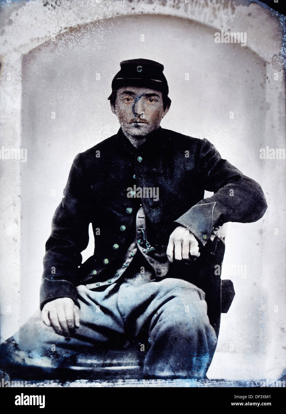Union Soldier During U.S. Civil War, Portrait, Hand-Colored Photograph, 1861 Stock Photo