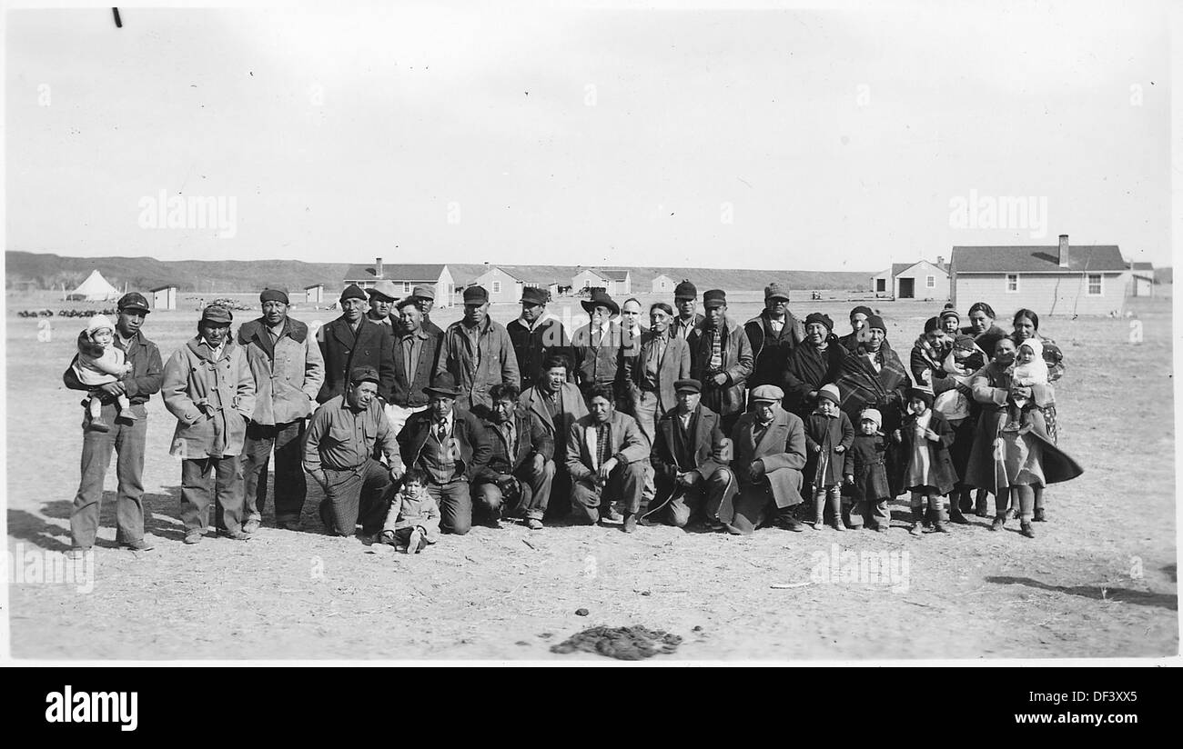 A historical photograph capturing the descendants of Chief Red Shirt and Chief Two Bulls, two prominent Native American leaders, reflecting their ongoing cultural legacy. Stock Photo