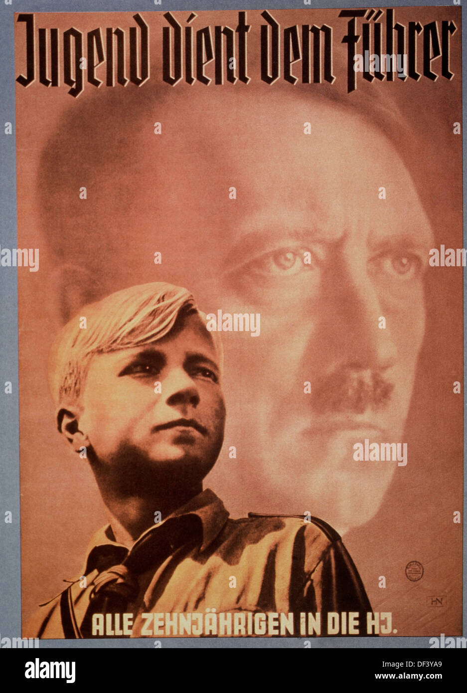 Adolf Hitler and Young Boy, Nazi Youth Poster, 'Youth Serves the Fuhrer', Germany, 1939 Stock Photo