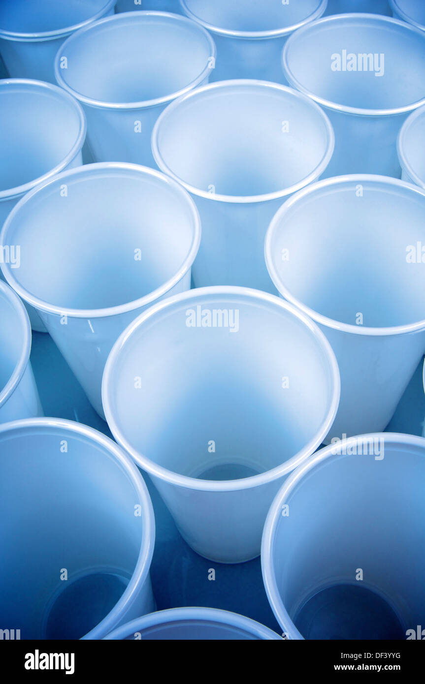 large group of white disposable plastic cups Stock Photo Alamy