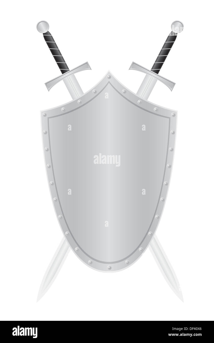 shield and two swords illustration isolated on background Stock Photo ...