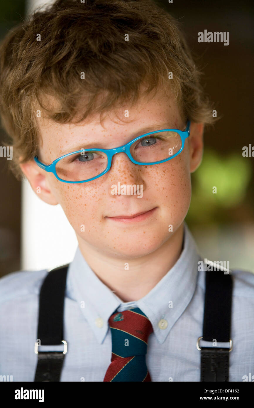 Caucasian Boy Wearing Glasses Stock Photo Alamy