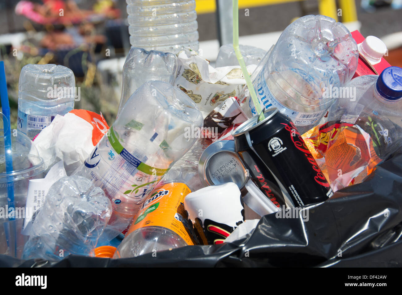 Plastic, aluminium and paper packaging in a litter bin Stock Photo Alamy
